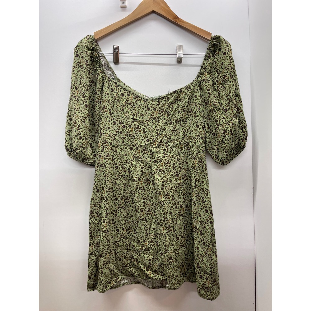 Maverick The Collection Green Leopard Print Puff Sleeve Mini Dress Size M